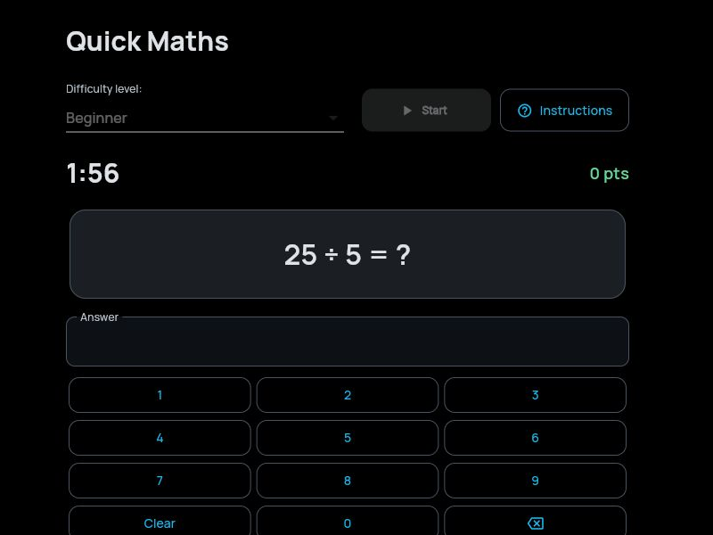 Quick Maths game in progress